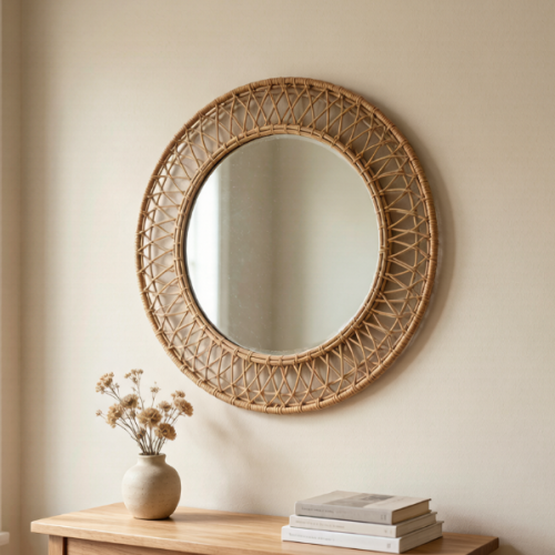 Round Rattan Wall Mirror
