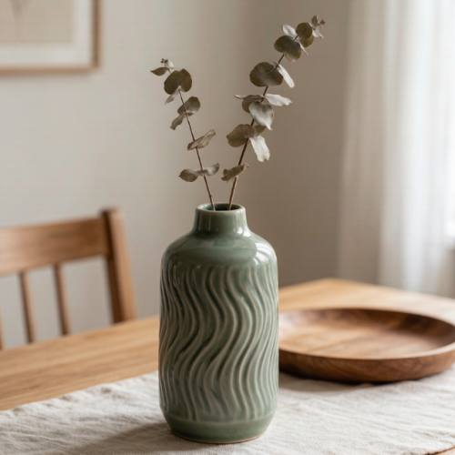 Ceramic Wave-Ribbed Vase