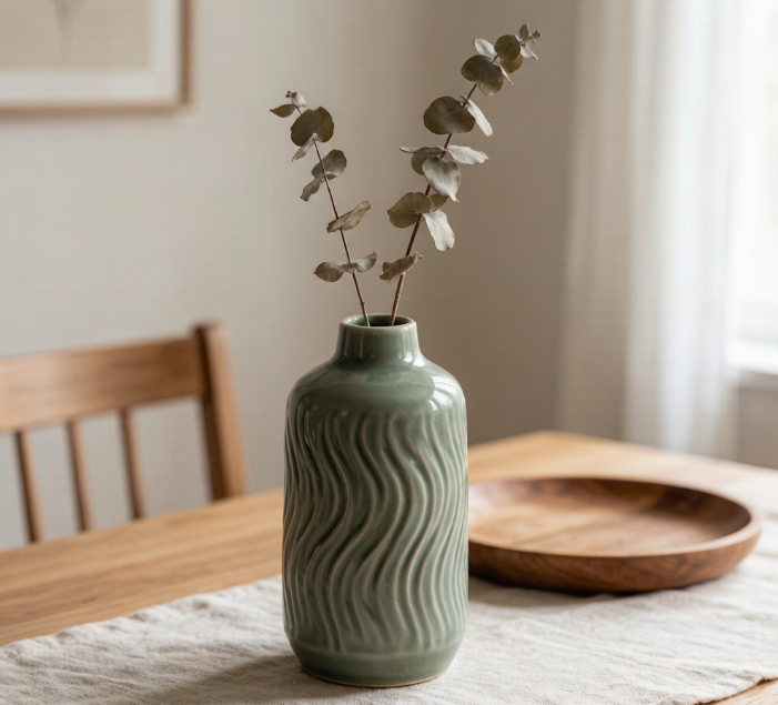 Ceramic Wave-Ribbed Vase