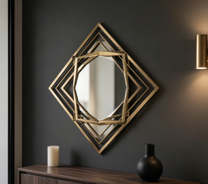 Geometric Metal Frame Wall Mirror